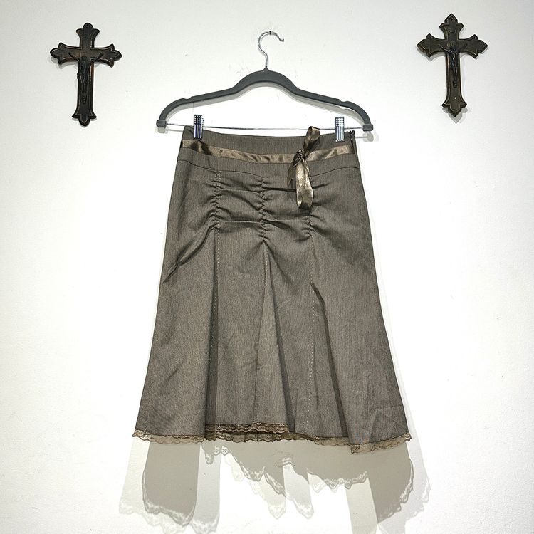 Italian Brown Skirt With Ribbon And Lace Trim